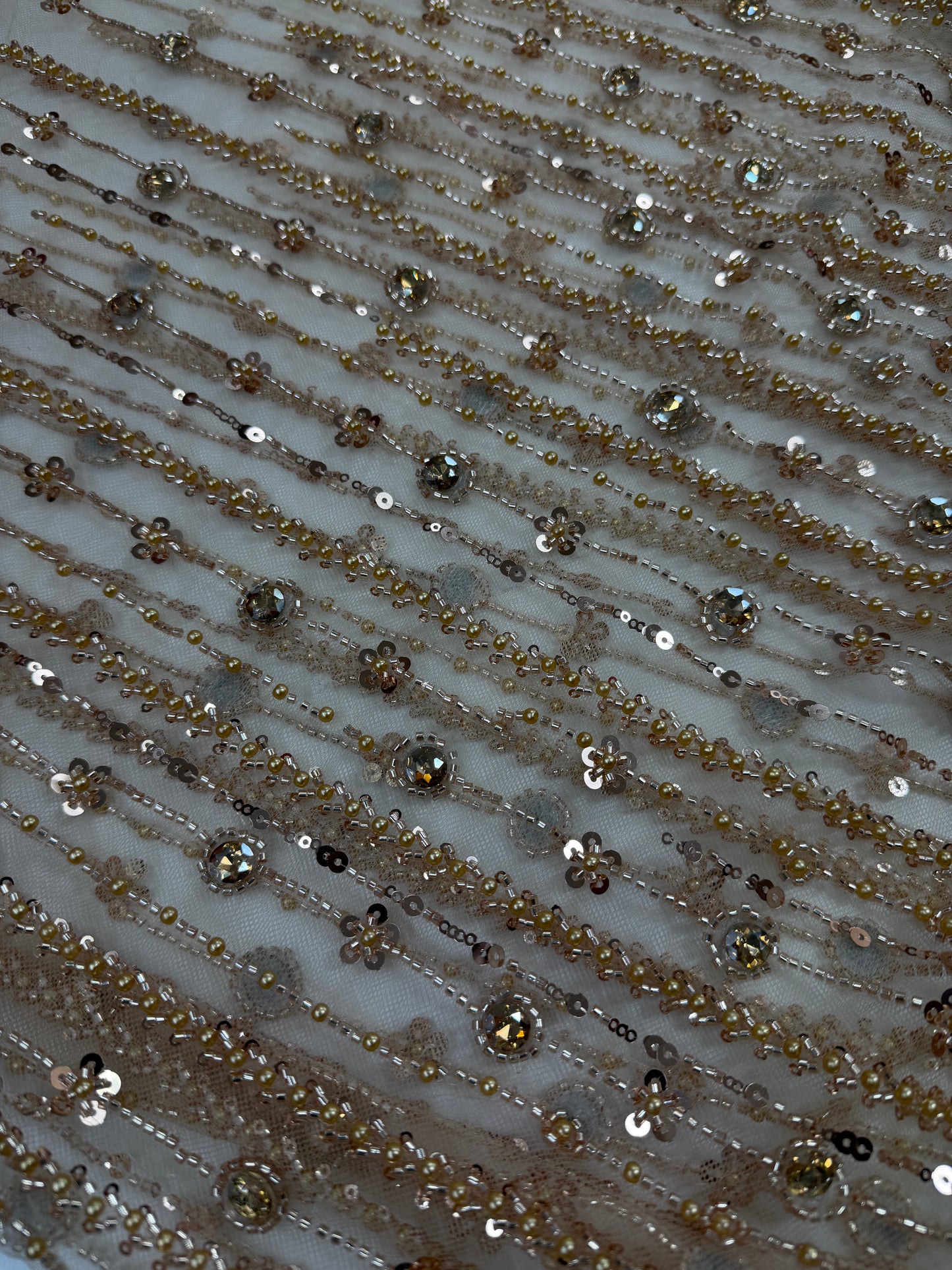 Champagne Gold Beaded Lace Fabric