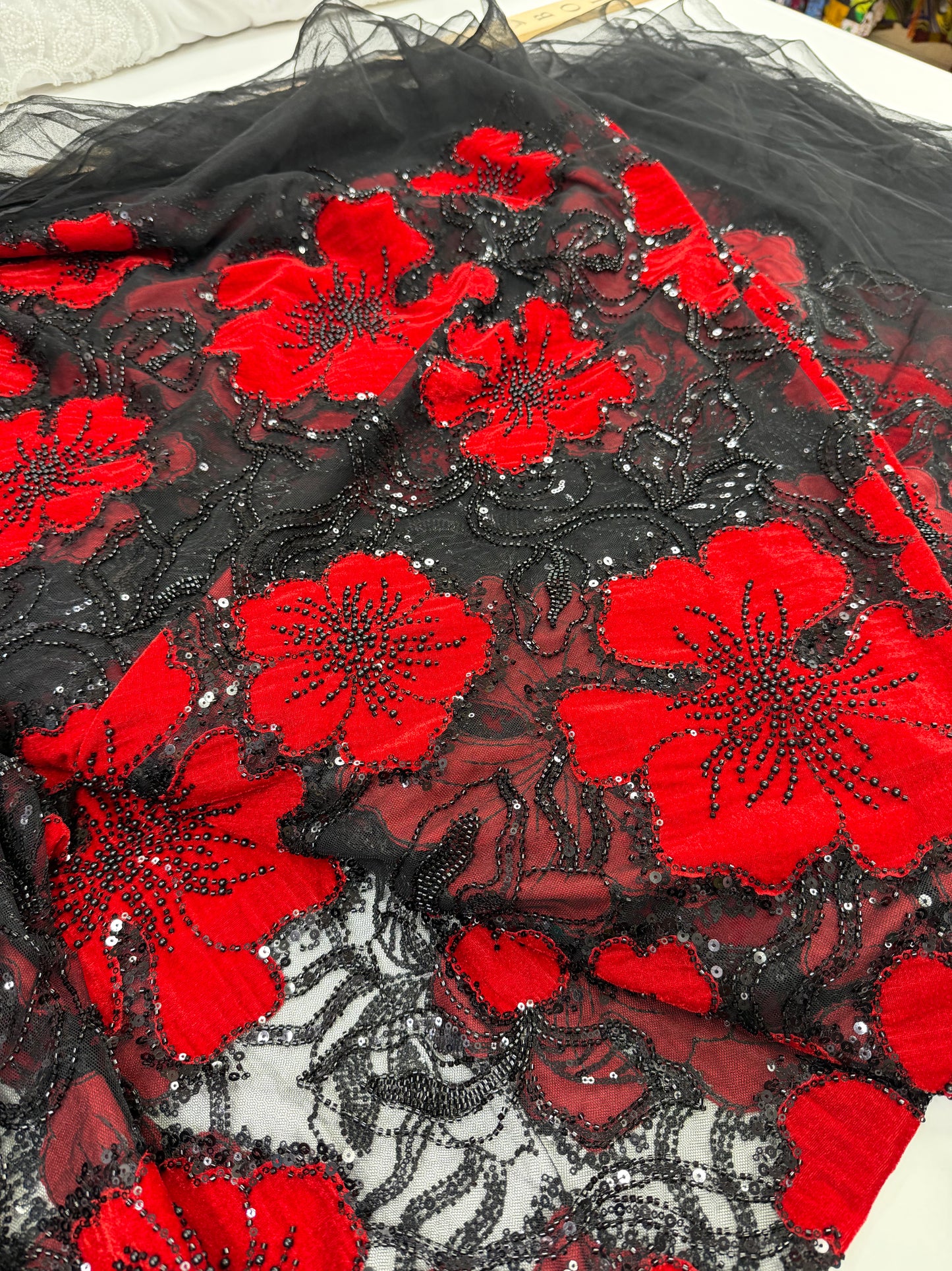 Luxury Floral Beaded Lace Fabric by