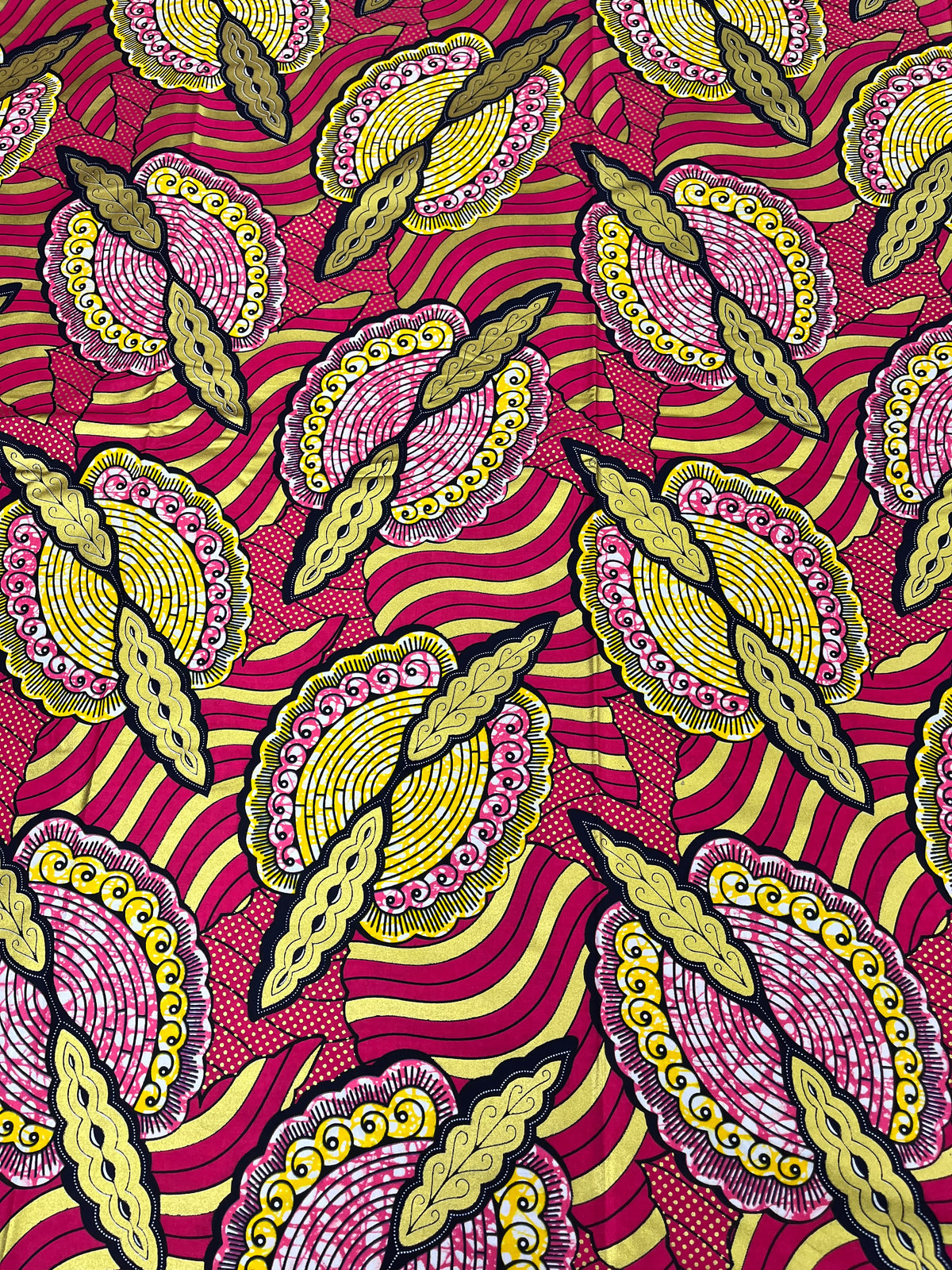 Fuchsia Pink & Gold Medallion African Print Fabric – 100% Cotton