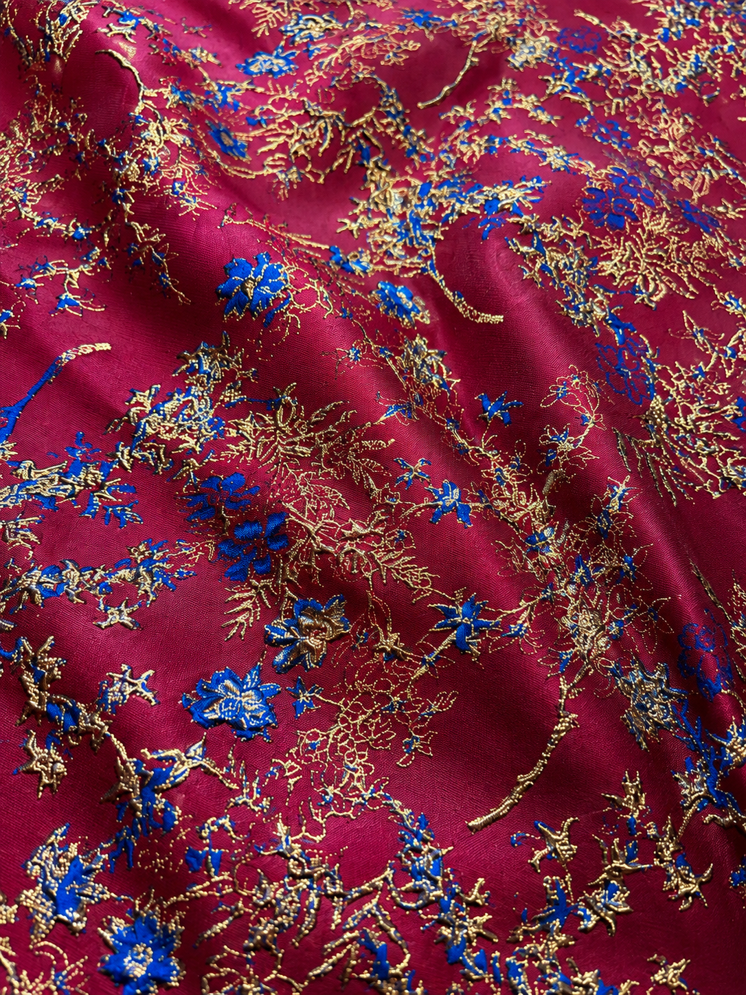 Luxury Magenta & Royal Blue Metallic Floral Brocade Fabric