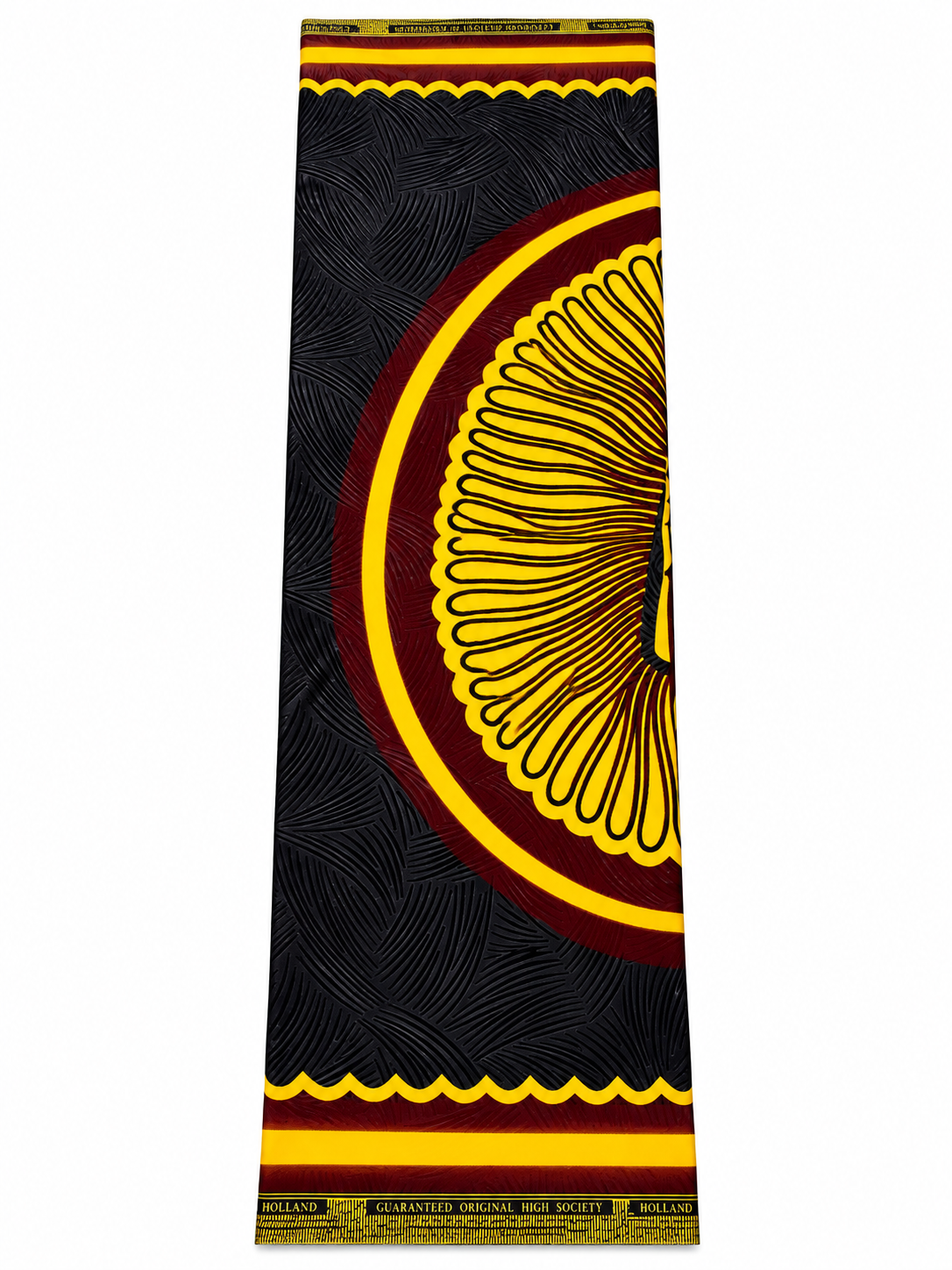Original High Society African Wax Print – Black, Yellow & Burgundy – 6 Yards