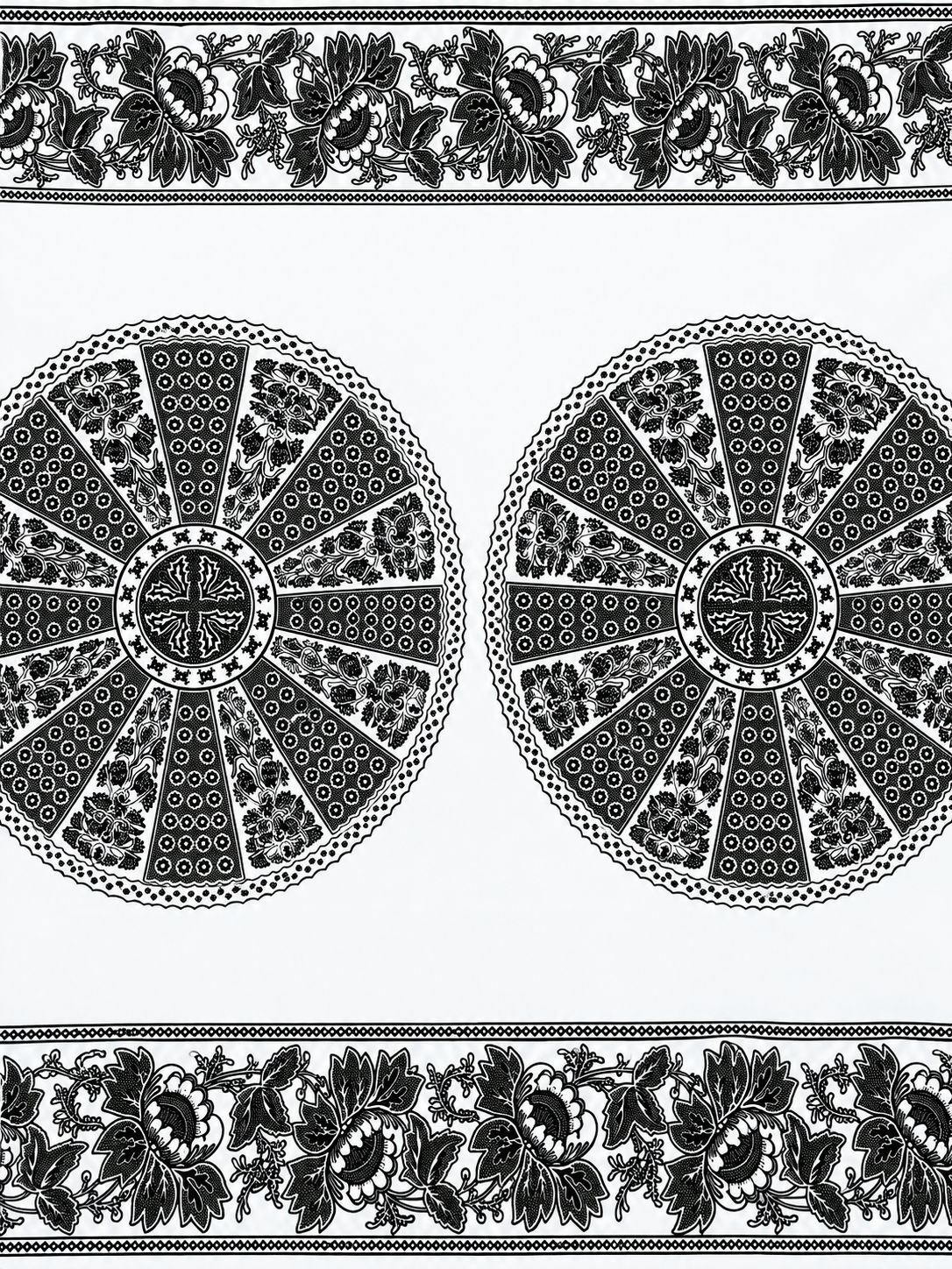 Black & White African Print Fabric – Circular Floral Design