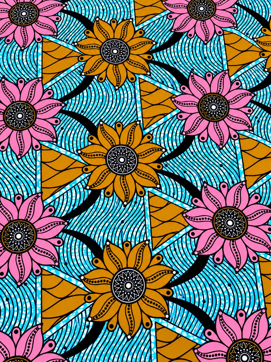 Blue, Pink & Gold Floral African Print Fabric – 100% Cotton Ankara Wax Print | 6 Yards