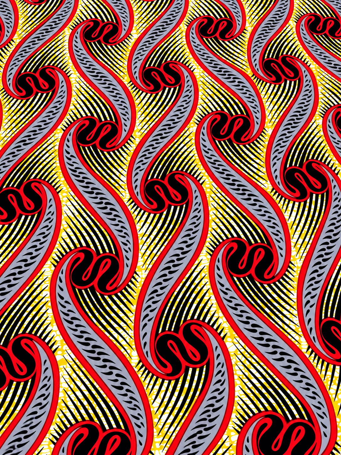 Red, Yellow & Gray African Print Fabric – Swirl Ankara Wax Print | 6 Yards