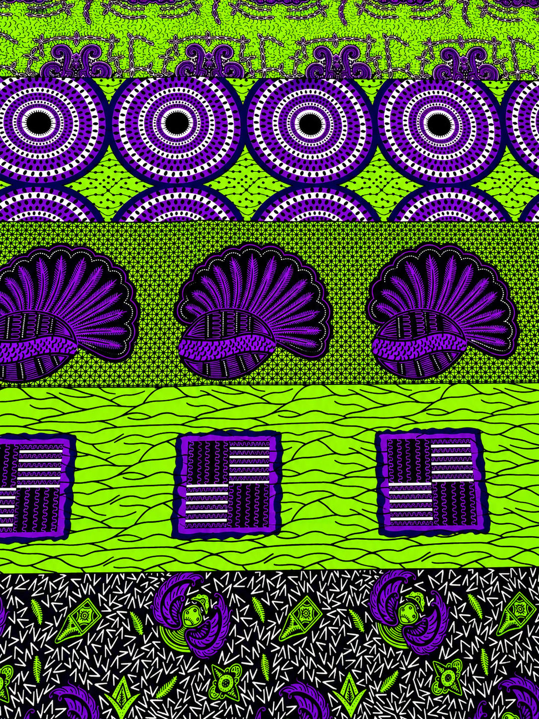 Lime Green & Purple African Print Fabric – Multi-Pattern Ankara Wax Print | 6 Yards