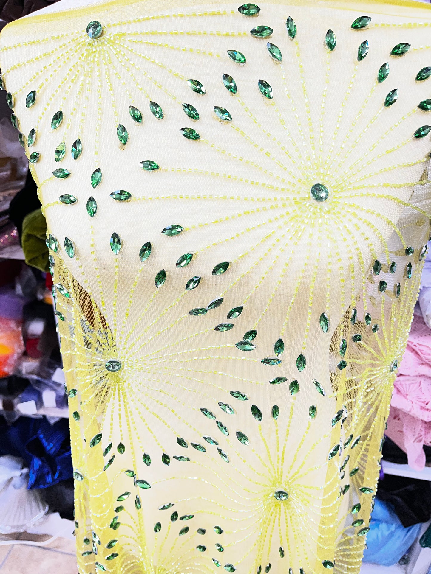 Luxury Couture Hand-Beaded Lace Fabric by the Yard | Designer Crystal Statement Lace for Prom & Bridal Gowns