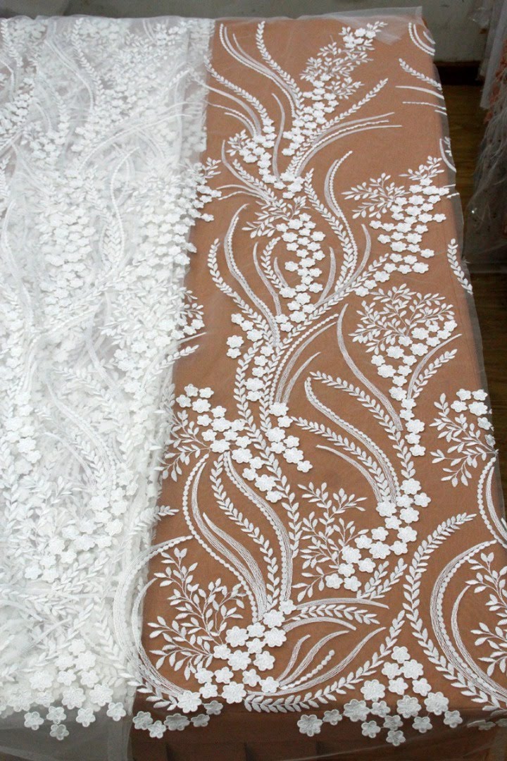 3D Embroidered bridal lace fabric By the yard Elliebea home of African fabric & wares 3D Embroidered bridal lace fabric By the yard Elliebea home of African fabric & wares