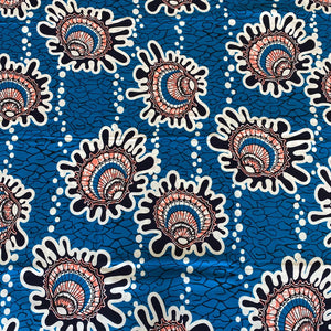 African Wax Print Blue, White-Maroon