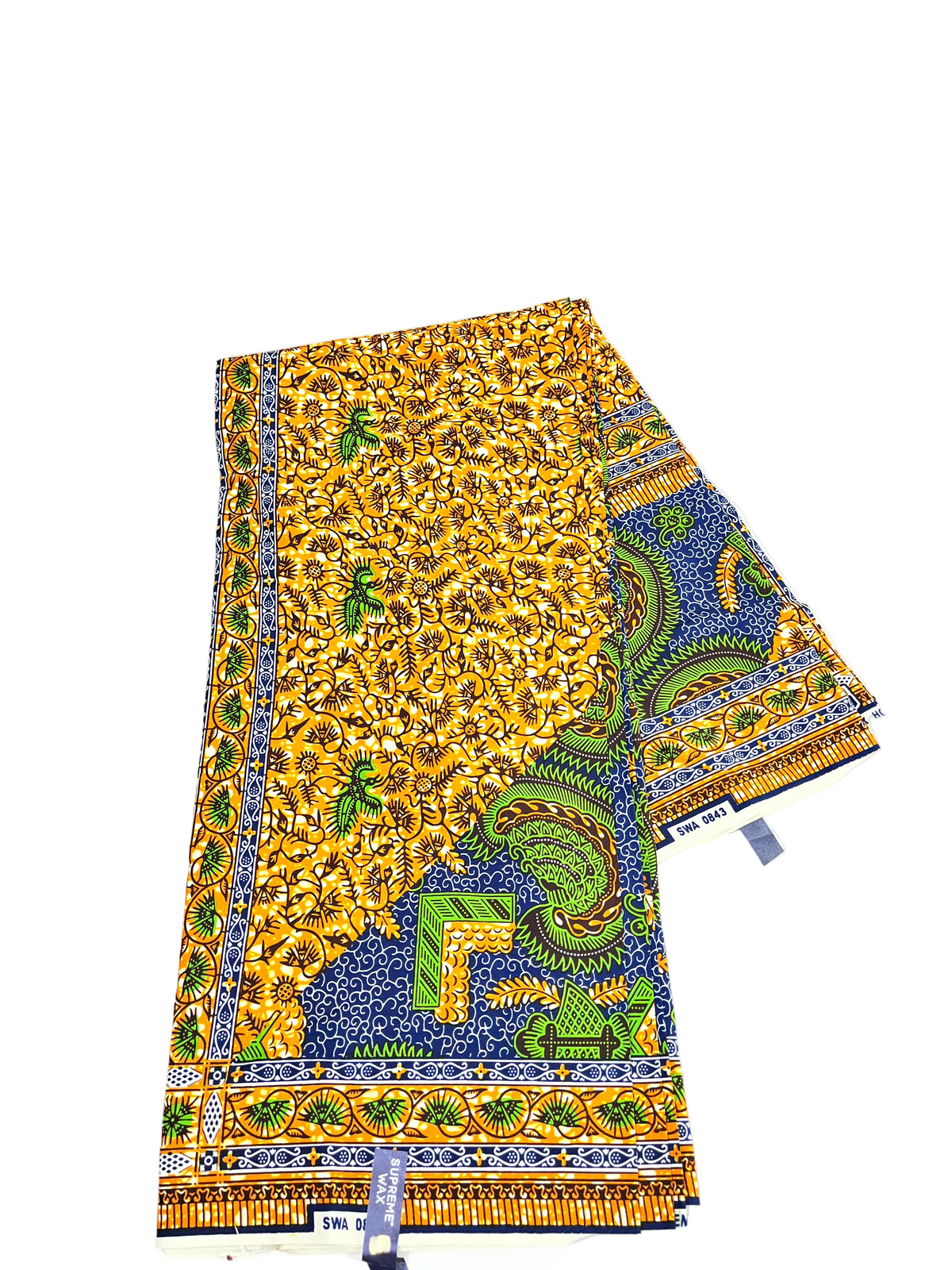 Royal Blue, Green & Gold Paisley Border African Print Fabric – 100% Cottoni