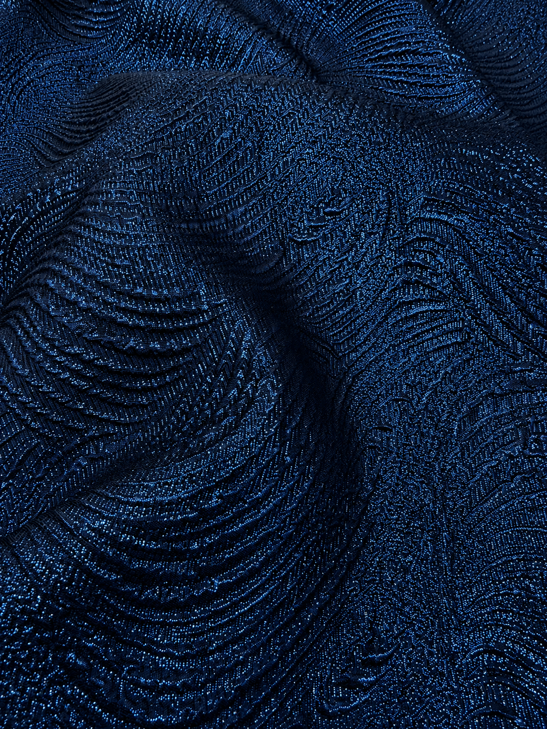 Navy Blue Textured Metallic Jacquard Fabric