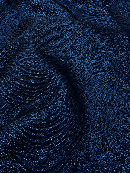 Navy Blue Textured Metallic Jacquard Fabric