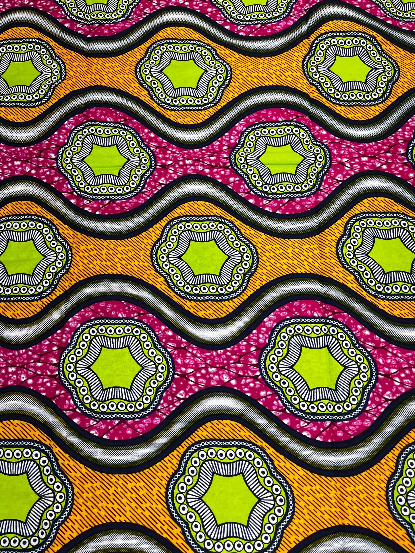 Vibrant African Ankara Print – Yellow, Pink & Lime Green Pattern