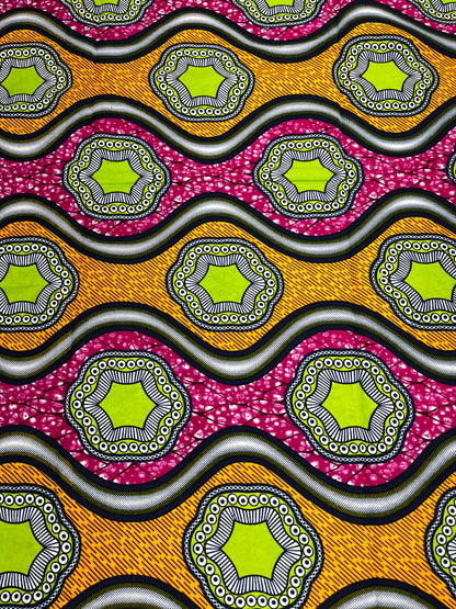 Vibrant African Ankara Print – Yellow, Pink & Lime Green Pattern