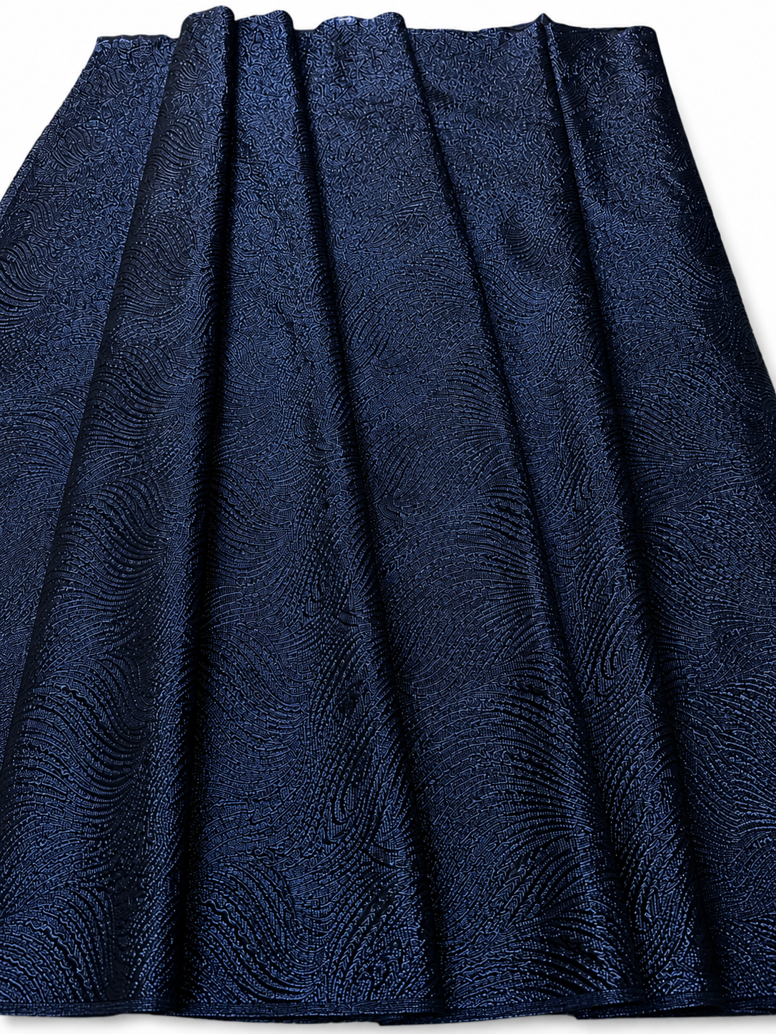Navy Blue Textured Metallic Jacquard Fabric