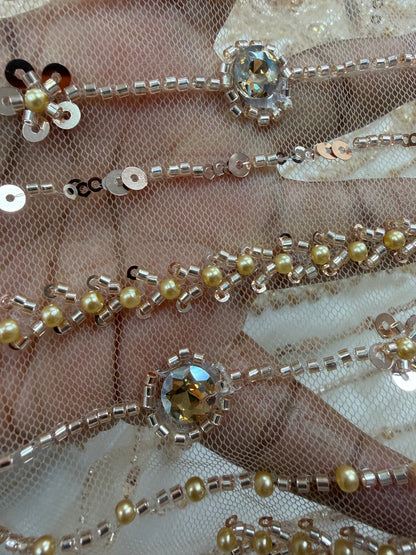 Champagne Gold Beaded Lace Fabric