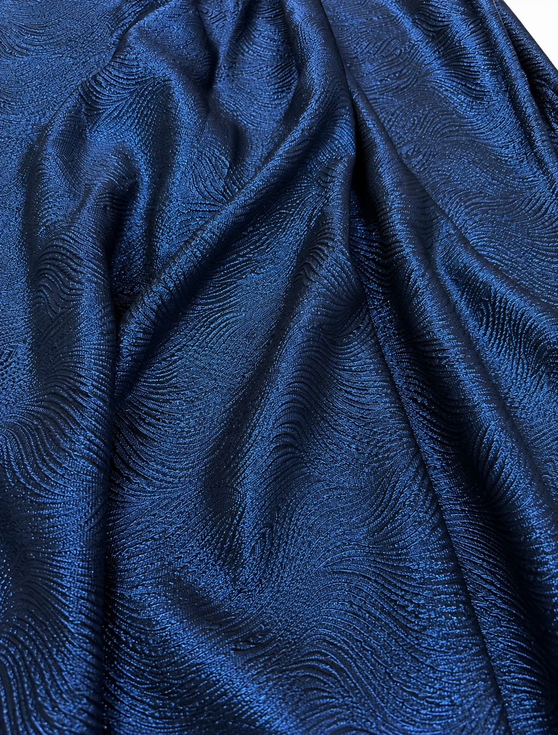 Navy Blue Textured Metallic Jacquard Fabric