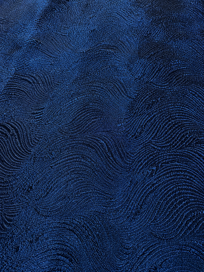 Navy Blue Textured Metallic Jacquard Fabric