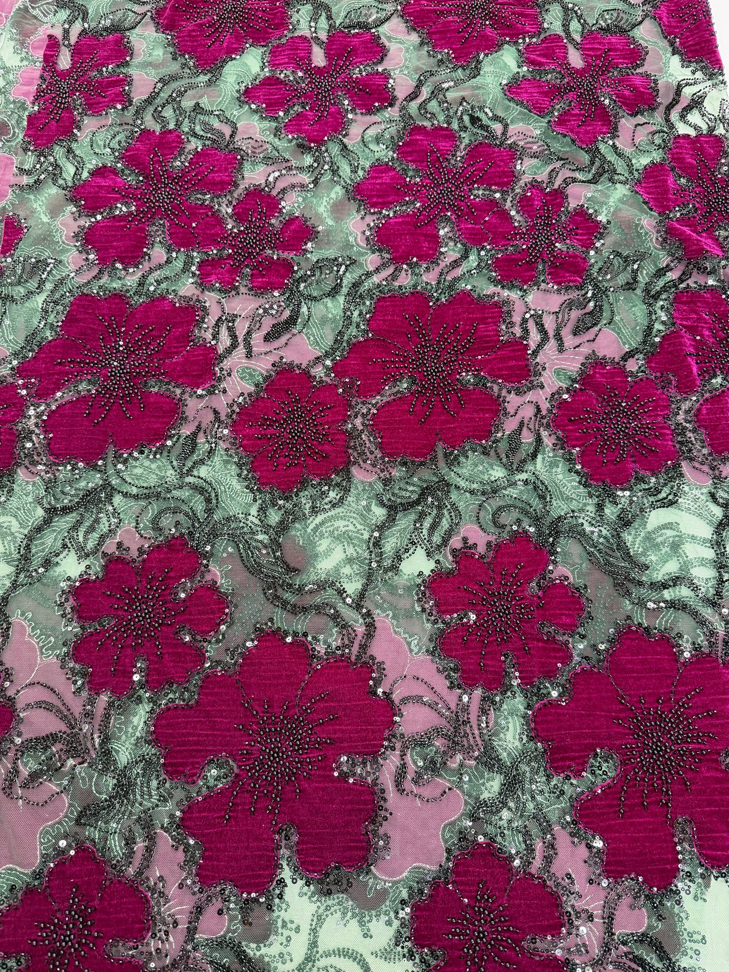 Luxury Floral Beaded Lace Fabric