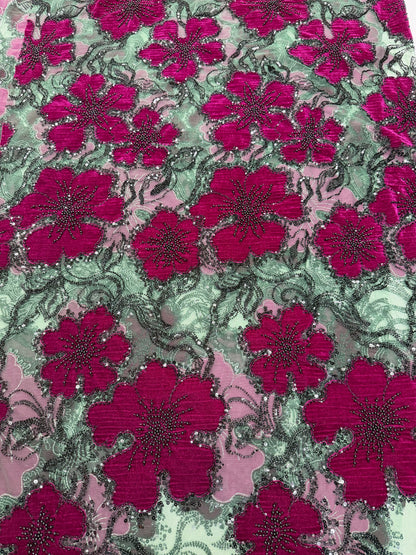 Luxury Floral Beaded Lace Fabric