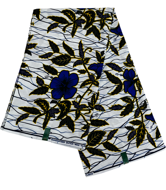 African print fabric Blue flower