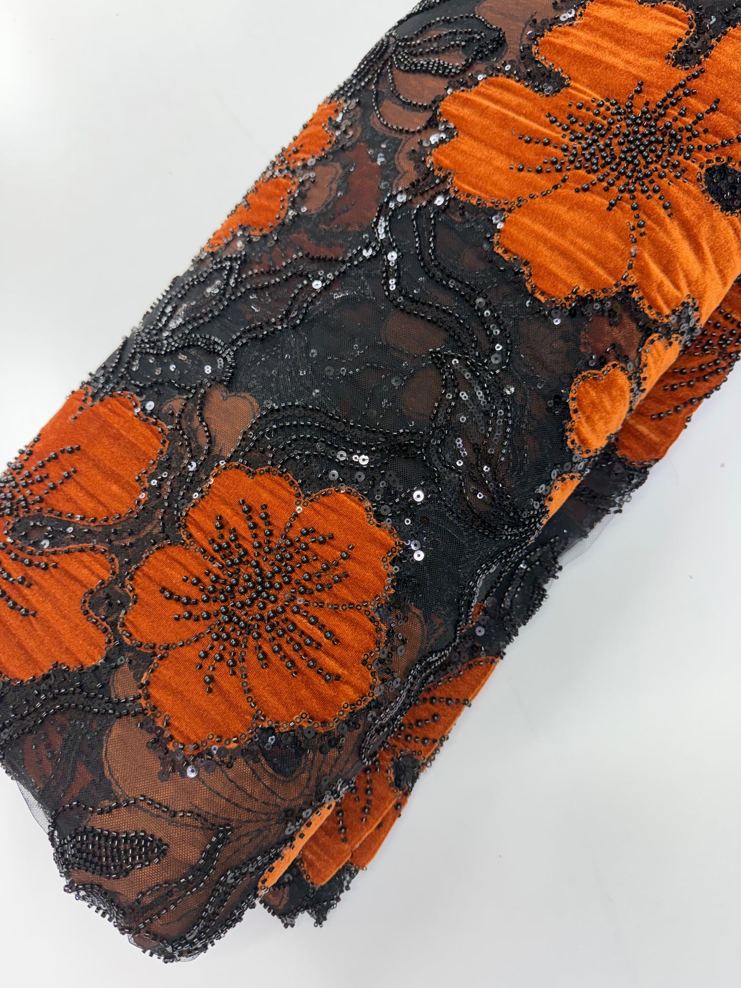 Luxury Floral Beaded Lace Fabric