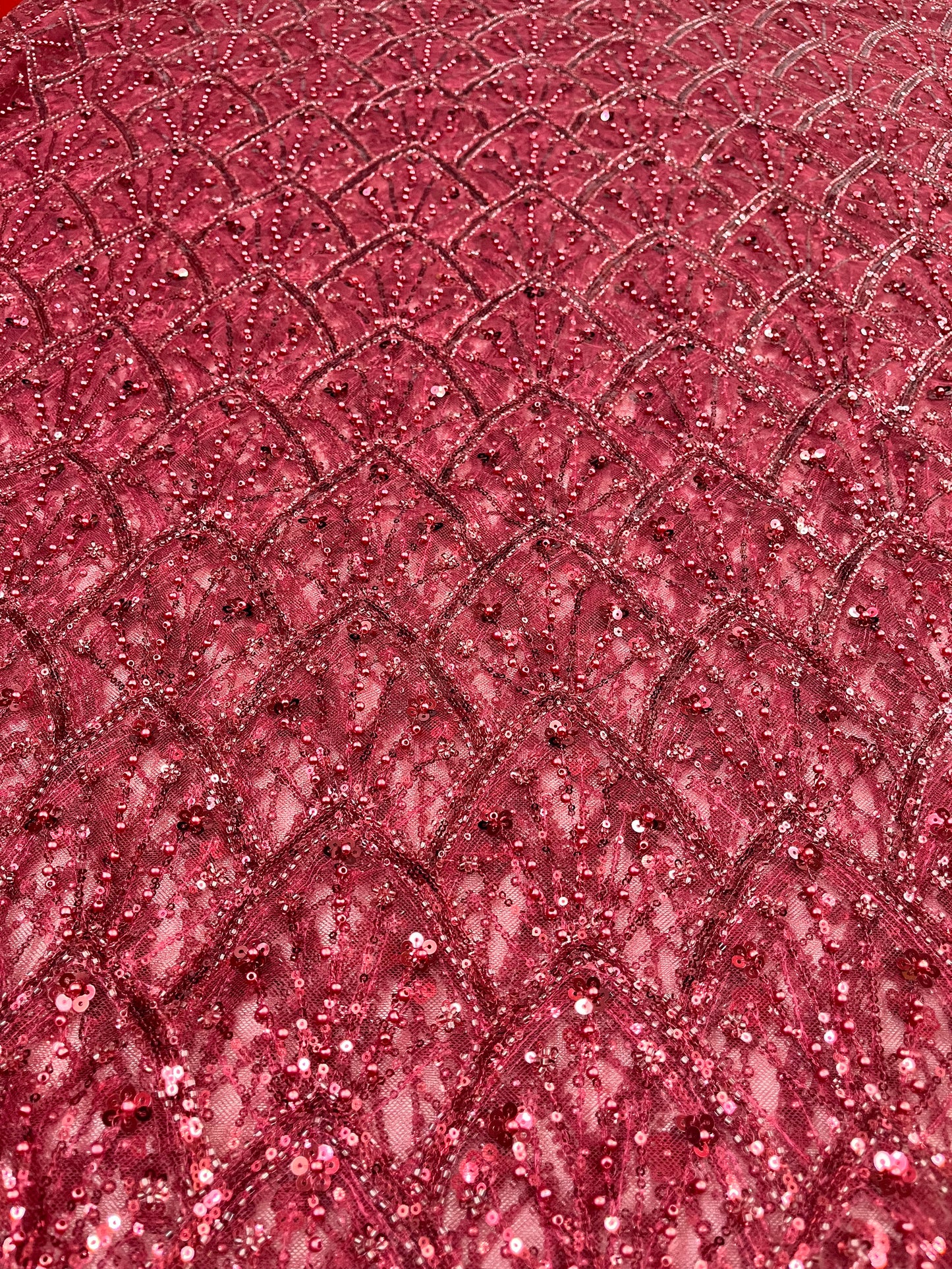 Luxury Burgundy Beaded Lace Fabric Premium Sequins Hand-Beaded Mesh