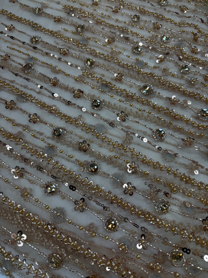 Champagne Gold Beaded Lace Fabric