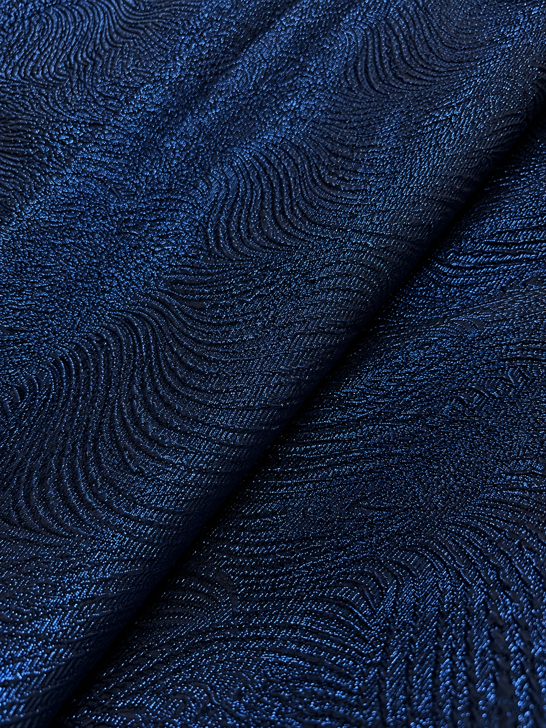 Navy Blue Textured Metallic Jacquard Fabric