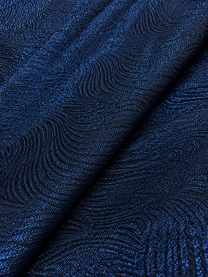 Navy Blue Textured Metallic Jacquard Fabric