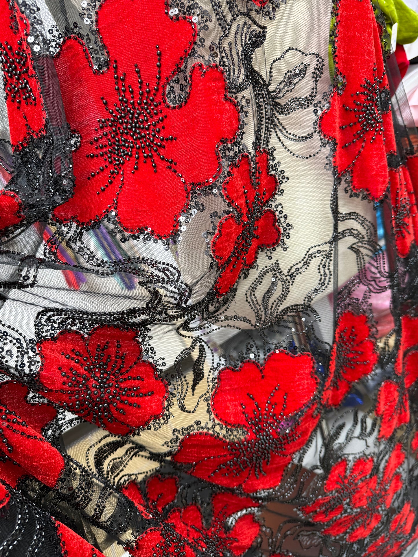 Luxury Floral Beaded Lace Fabric