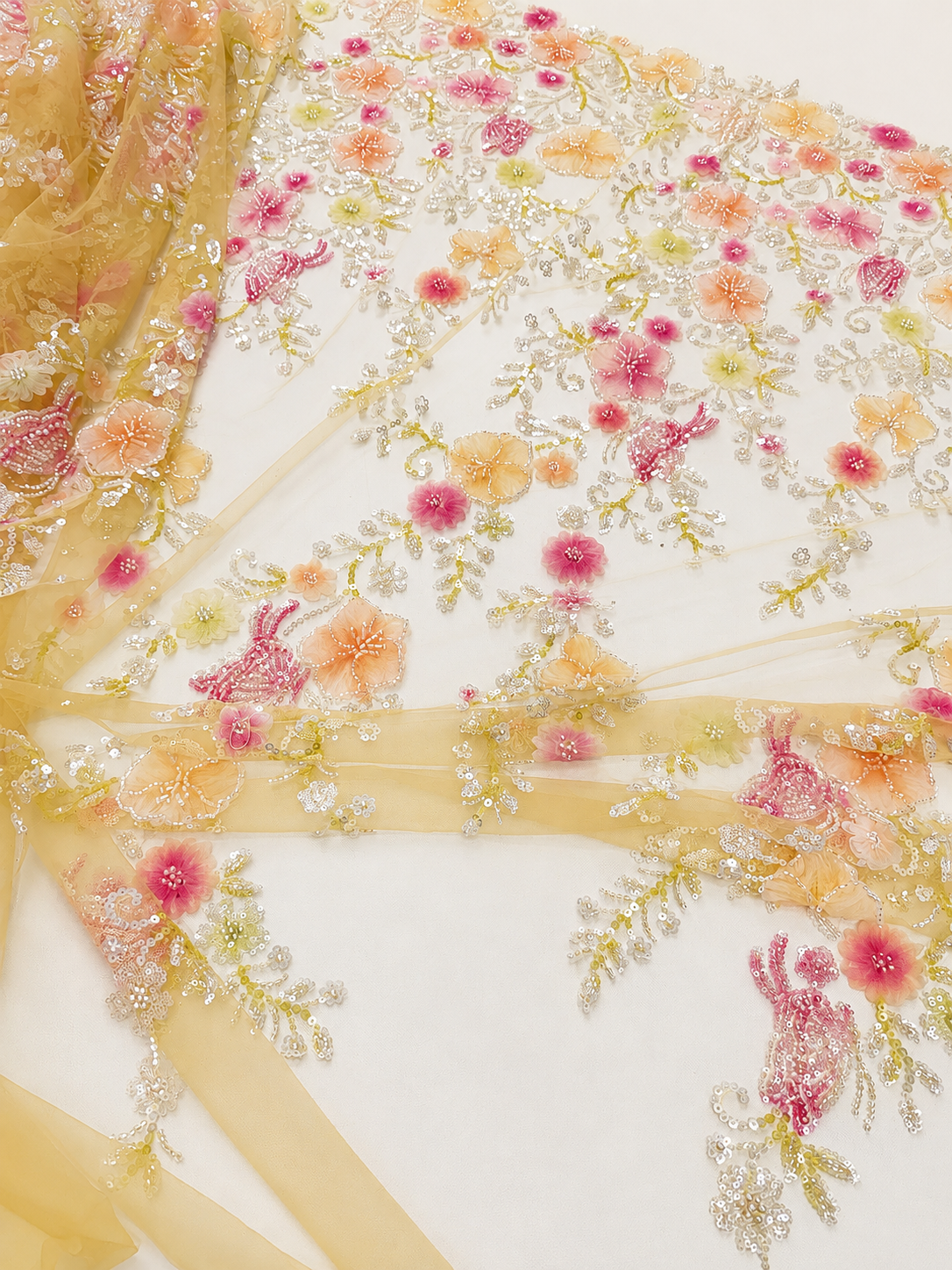 Sunshine Blossom 3D Beaded Lace Fabric