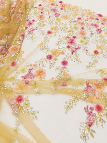 Sunshine Blossom 3D Beaded Lace Fabric