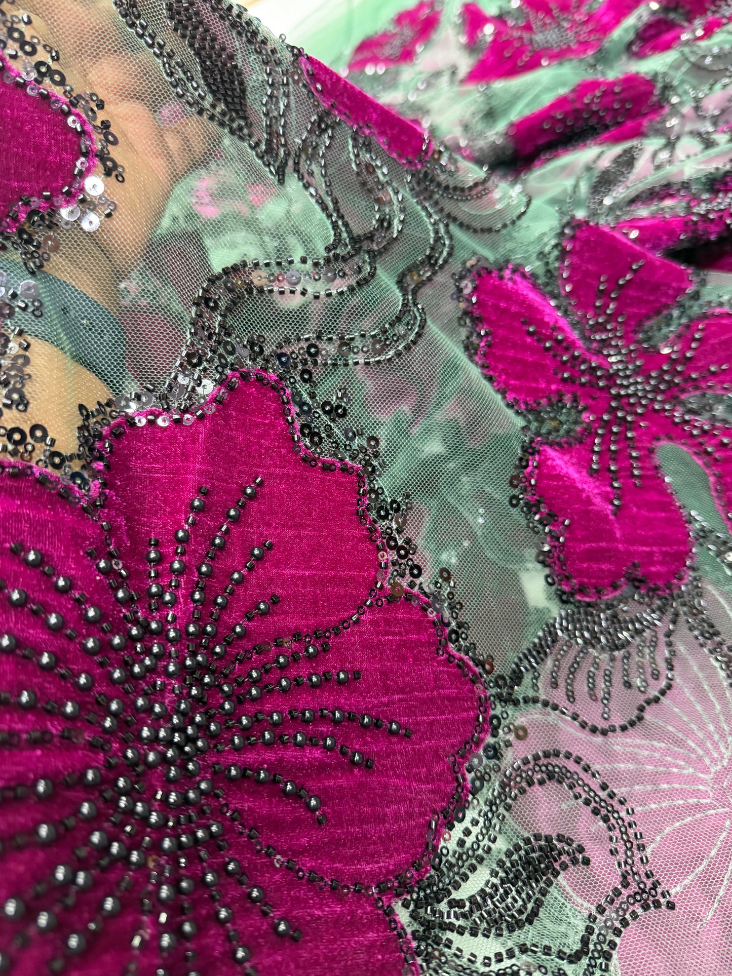 Luxury Floral Beaded Lace Fabric