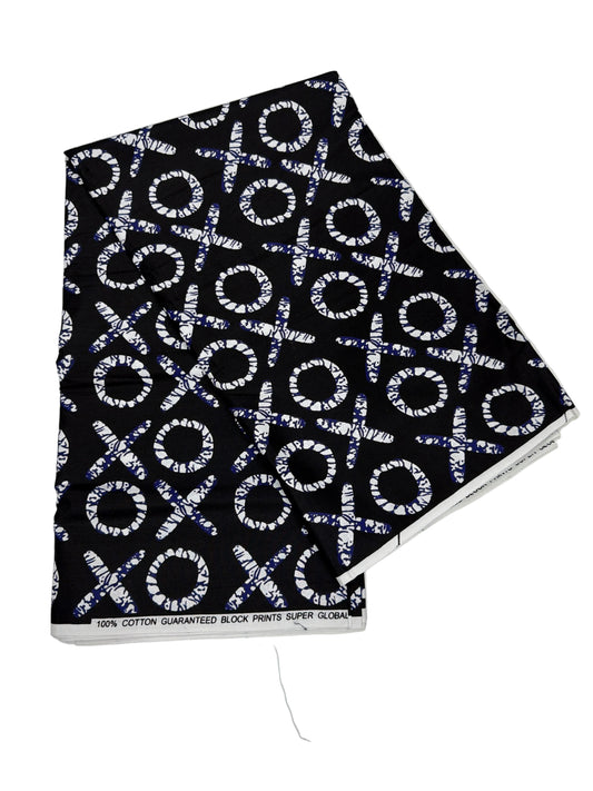 Bold Black & White hint blue  African Print – Geometric Block Pattern