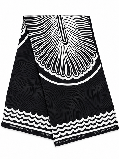 Midnight Fan Medallion Black and White African Print Fabric – 6-Yard