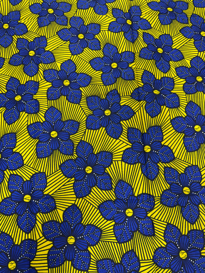 Blue & Yellow Corset Butterfly African Print Fabric — Sold by the Yard