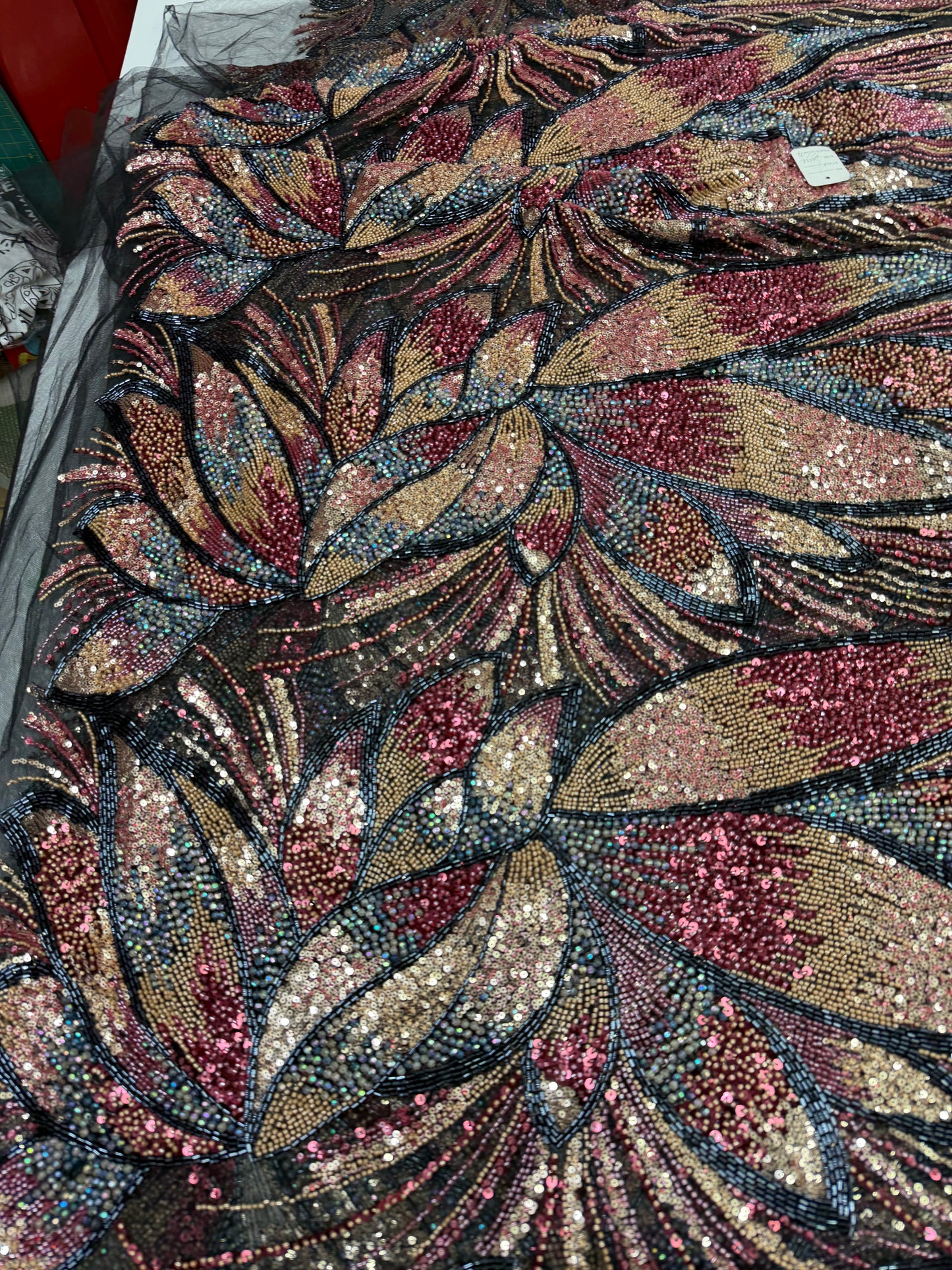 Luxury Multicolor Beaded Lace Fabric