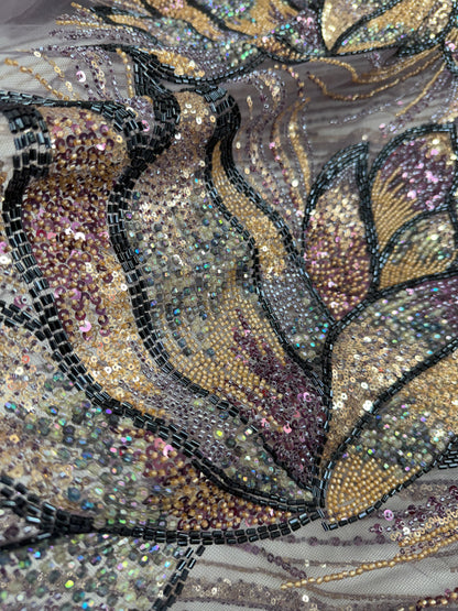 Luxury Multicolor Beaded Lace Fabric