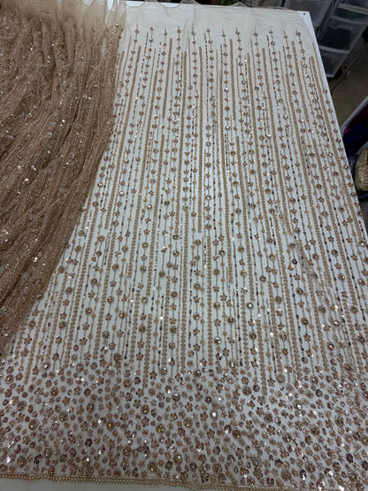 Champagne Gold Beaded Lace Fabric