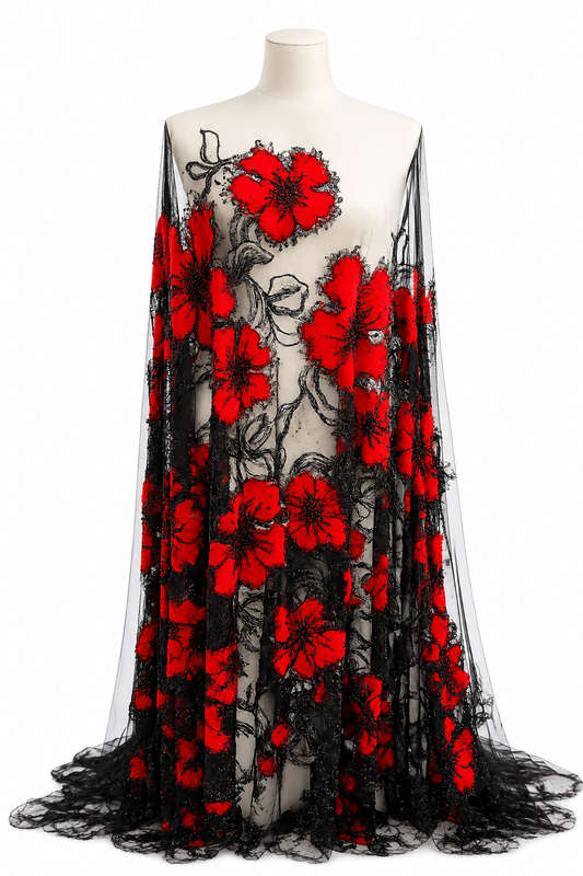 Luxury Floral Beaded Lace Fabric