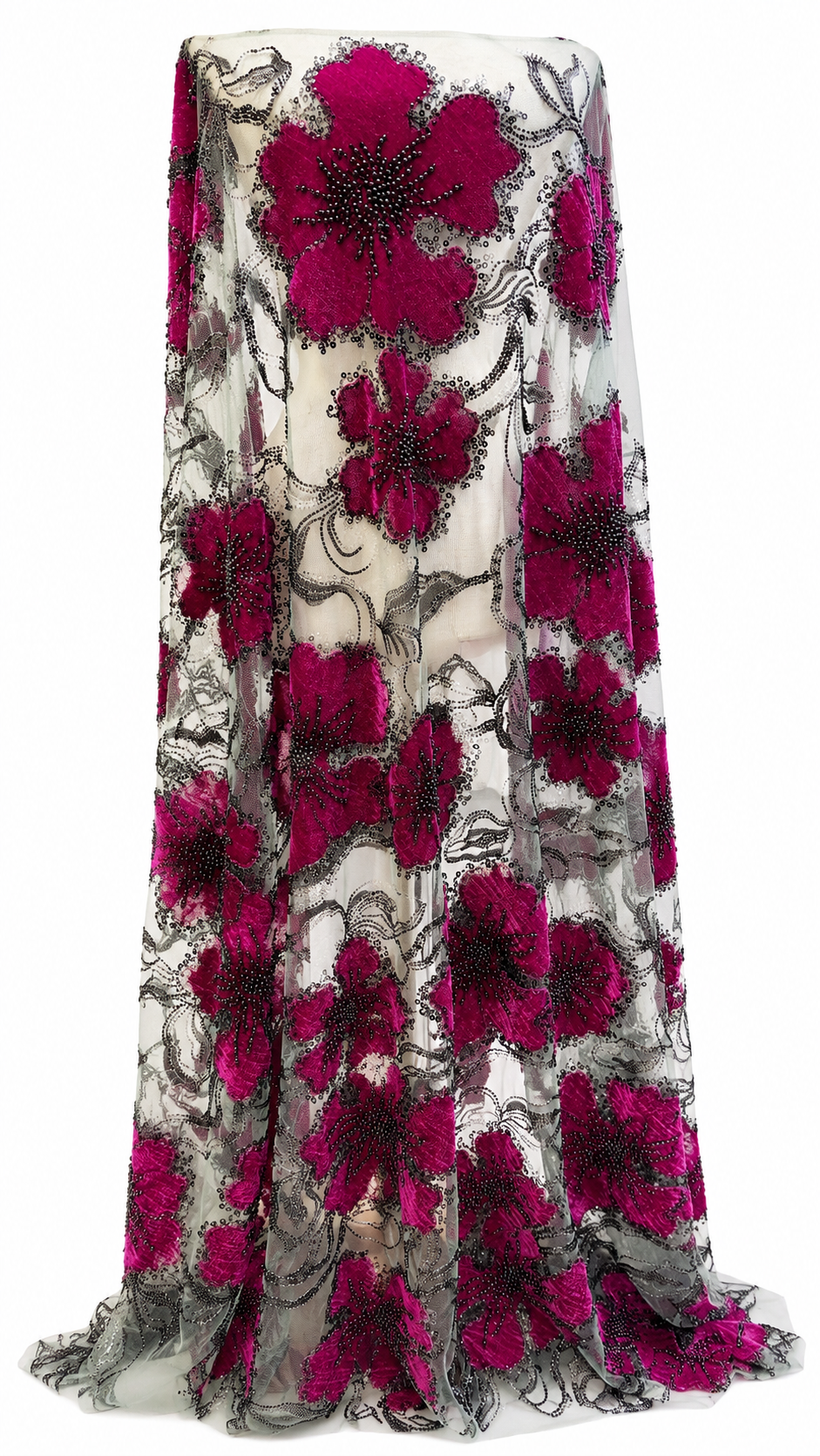 Luxury Floral Beaded Lace Fabric