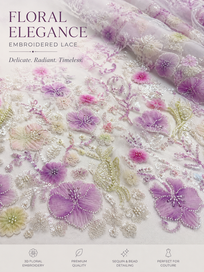 Lavender Blossom 3D Beaded Lace Fabric