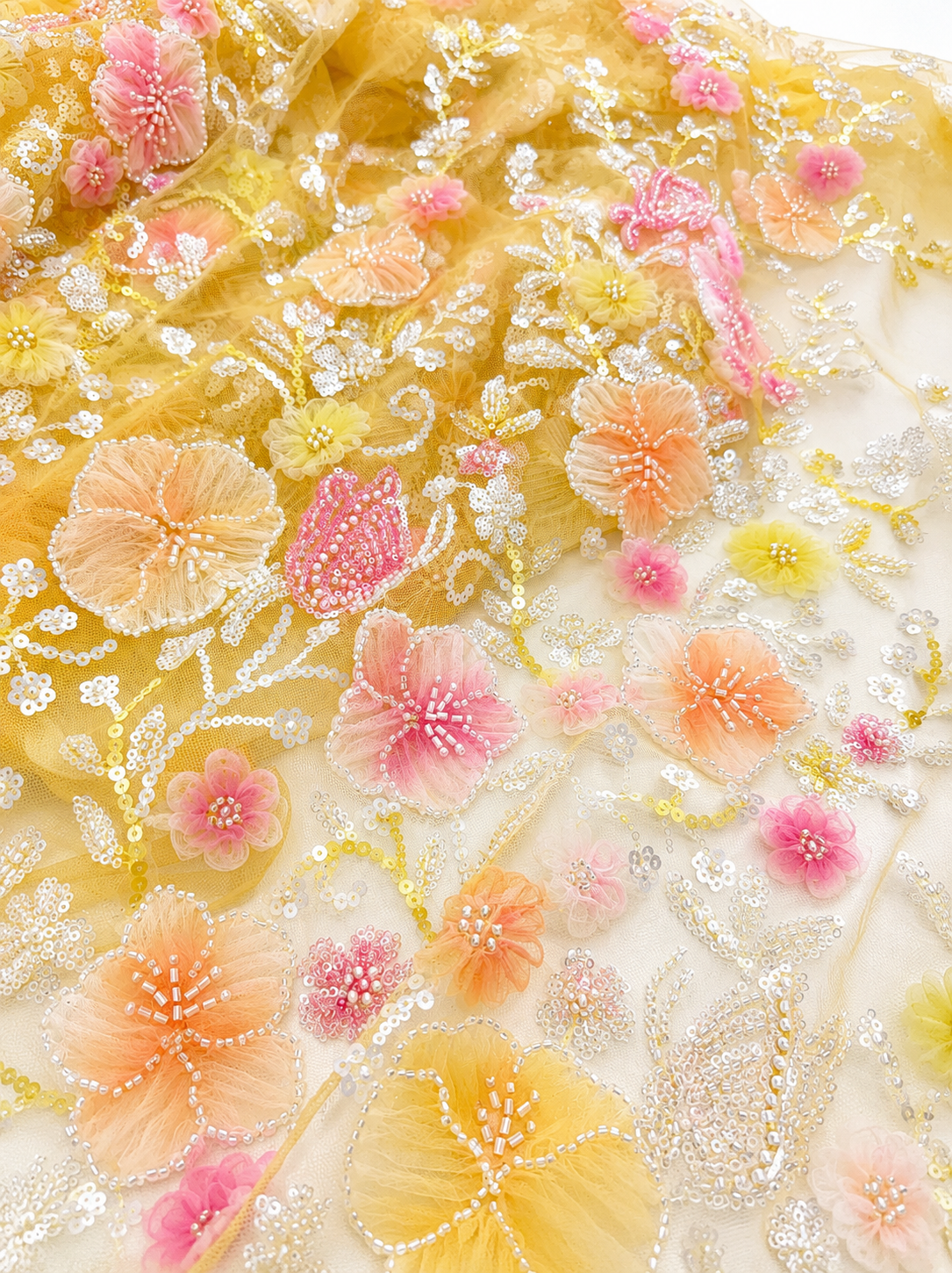 Sunshine Blossom 3D Beaded Lace Fabric
