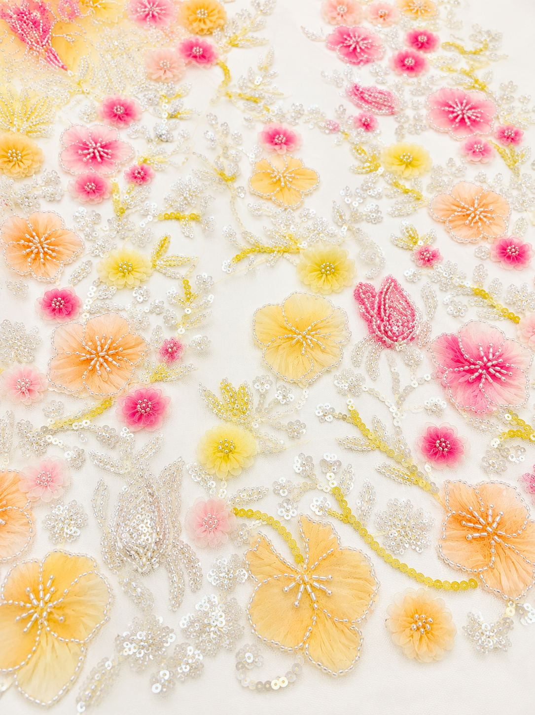 Sunshine Blossom 3D Beaded Lace Fabric