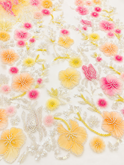 Sunshine Blossom 3D Beaded Lace Fabric