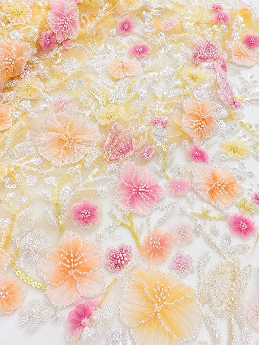 Sunshine Blossom 3D Beaded Lace Fabric