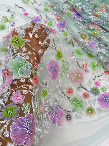 Misty Garden 3D Beaded Lace Fabric