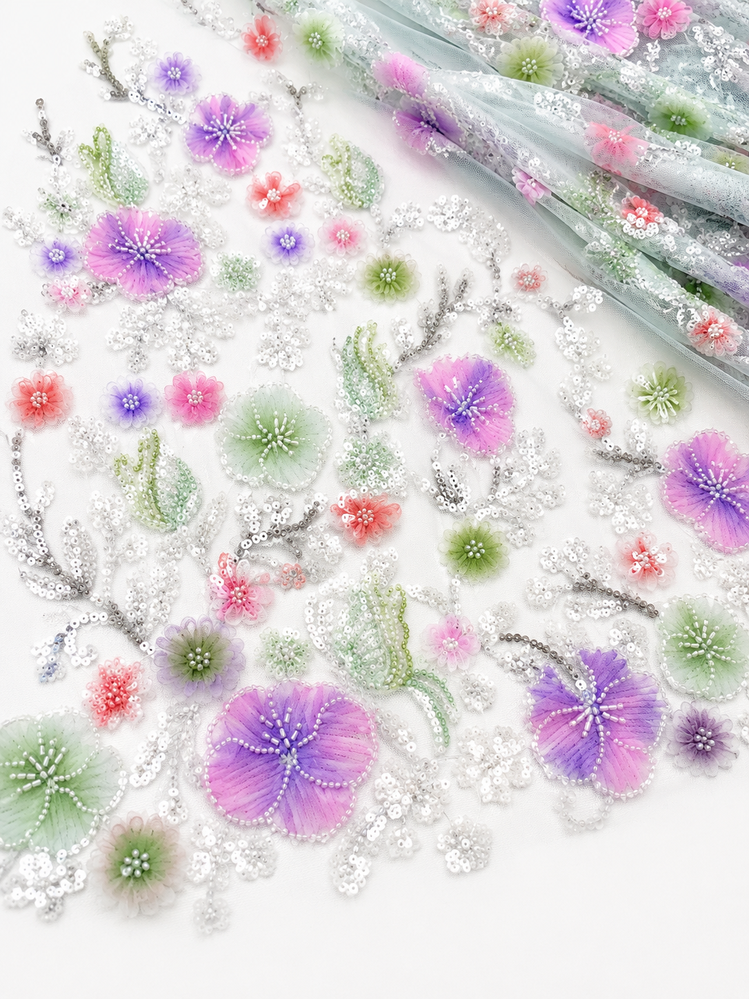 Misty Garden 3D Beaded Lace Fabric