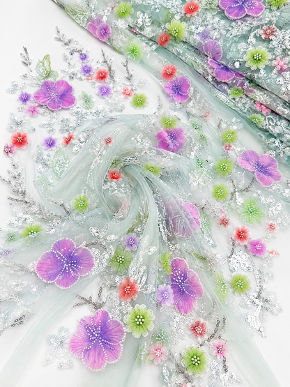 Misty Garden 3D Beaded Lace Fabric