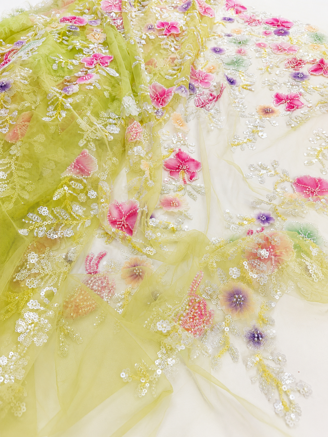 Pastel Garden Beaded Lace Fabric